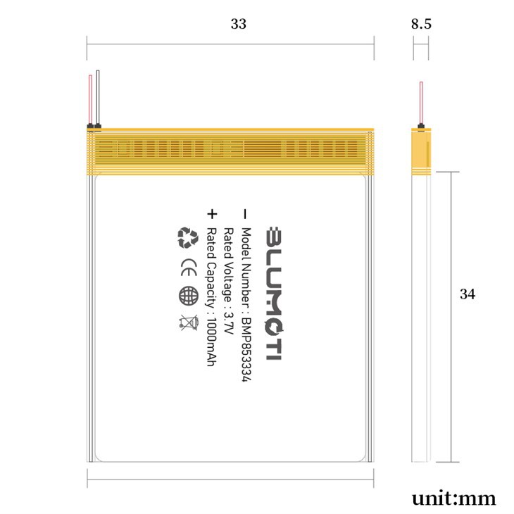 3.7 v 850mah lipo battery